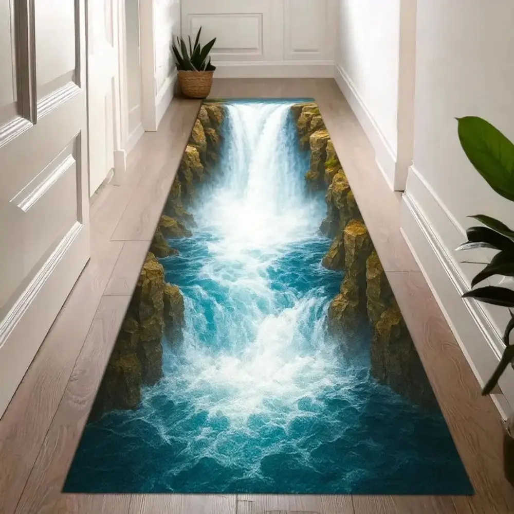 VIKAMA 3D Abgrund-Riss-Teppich mit Fissur- und Bruchboden-Druck, Dramatische Tiefenillusion Bodenmatte für Wohnzimmer, Modisch