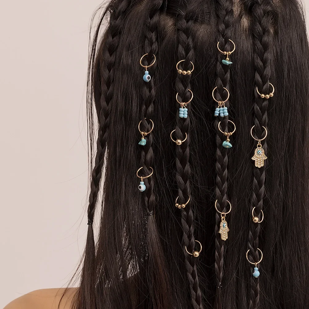 Anillos para el cabello Accesorios de estilo hippie Loc Joyería para el cabello para trenzas 16 piezas Cuentas azules y verdes Trenzado de rastas Cuentas para el cabello Trenza