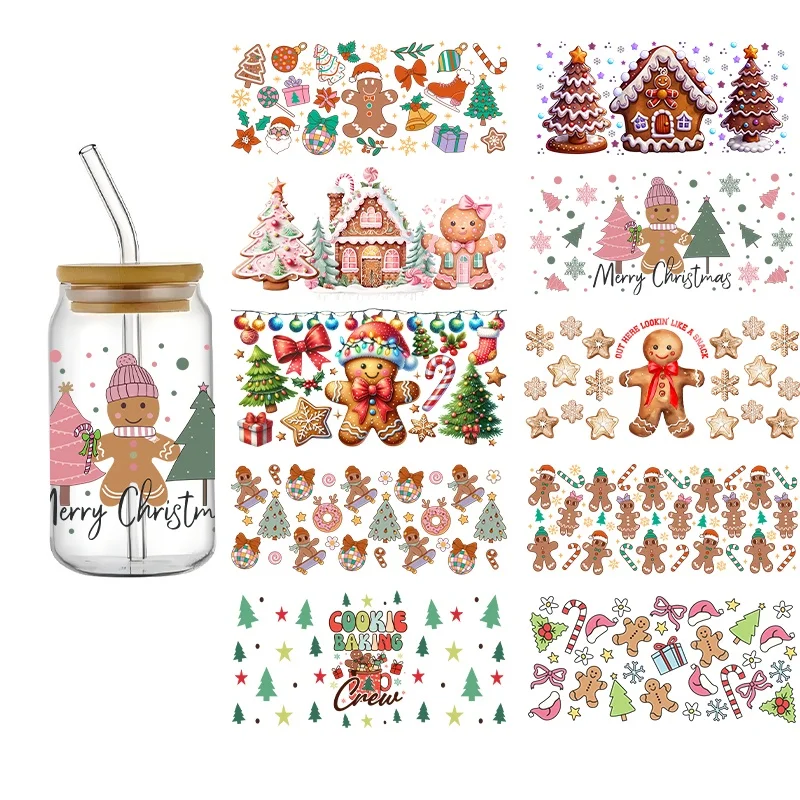 Weihnachtsserie Easy Peel wasserdichte DIY-Aufkleber 3D-Transfers UV-DTF-Aufkleber 16oz Cup Wraps für Libbey-Brillen