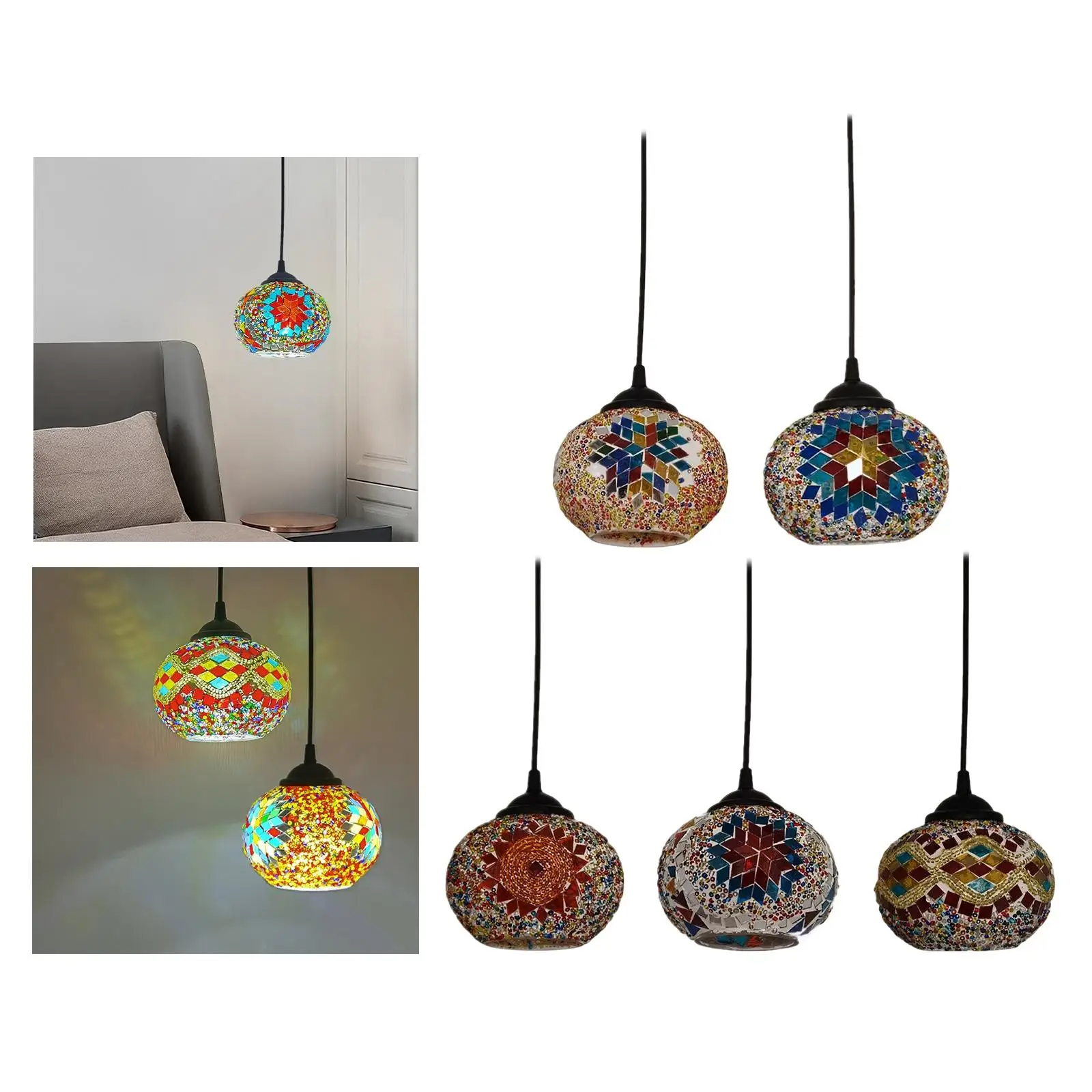 Moroccan Style Turkish Pendant Lamp Ethnic Customs Colored Glass LED Lights Droplight for Kitchen Wedding Home Living Room Decor