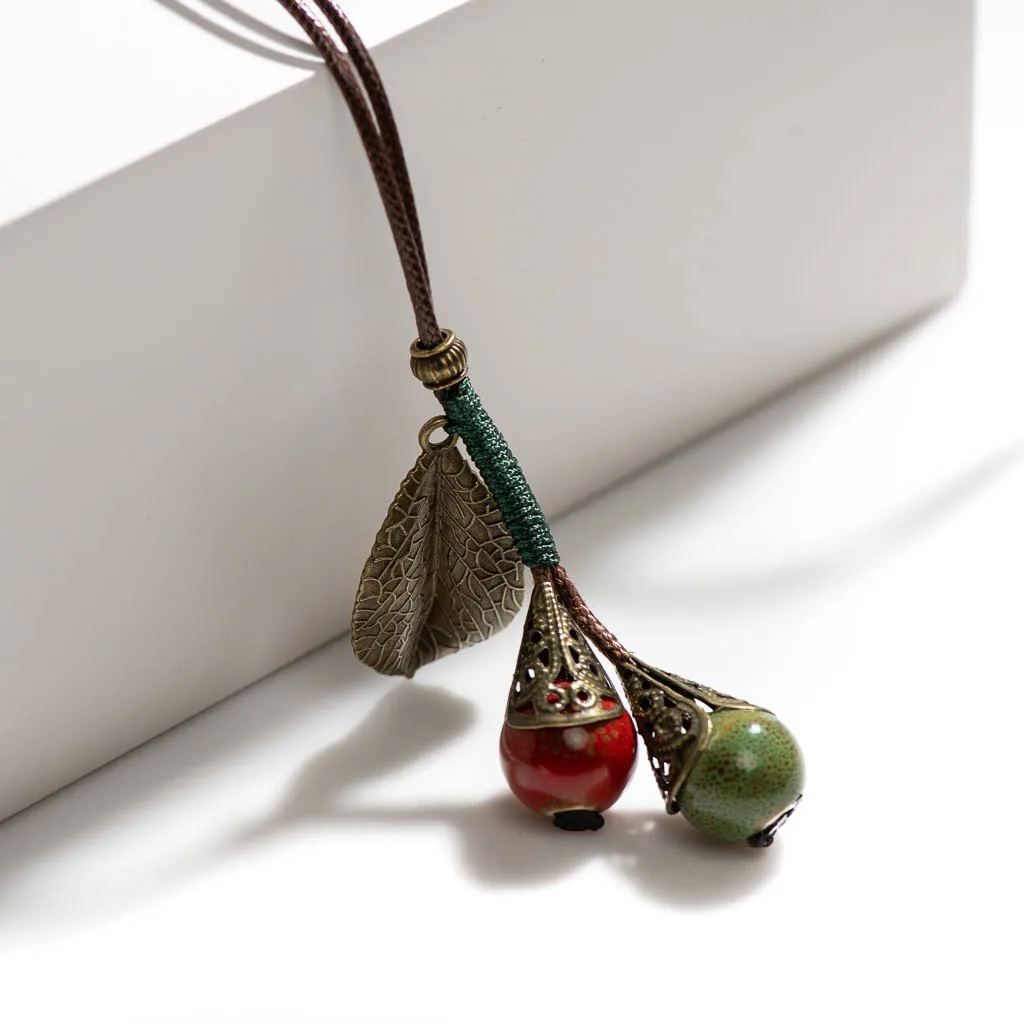 Bohemian Vintage Handmade Leaf Necklace Ceramic Beads Pendant Bulk Goods Wholesale Collier Femme 2X444
