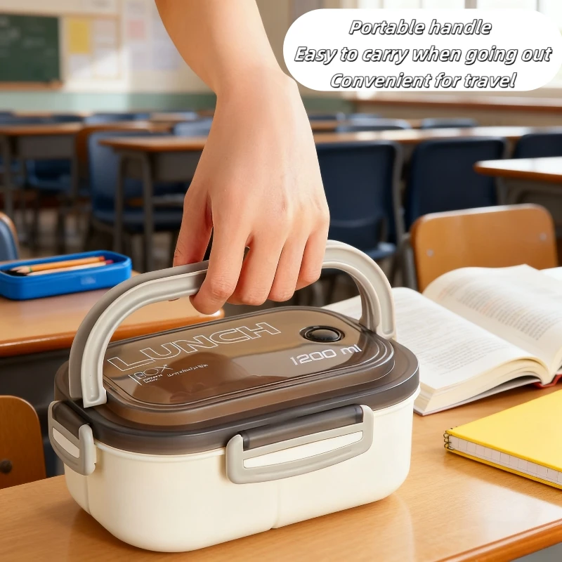 صندوق غداء بينتو محمول بطبقة مزدوجة مقاوم للتسرب مع أدوات مائدة وميكروويف وحاوية طعام آمنة للأطفال والمطبخ والنزهات المدرسية #3