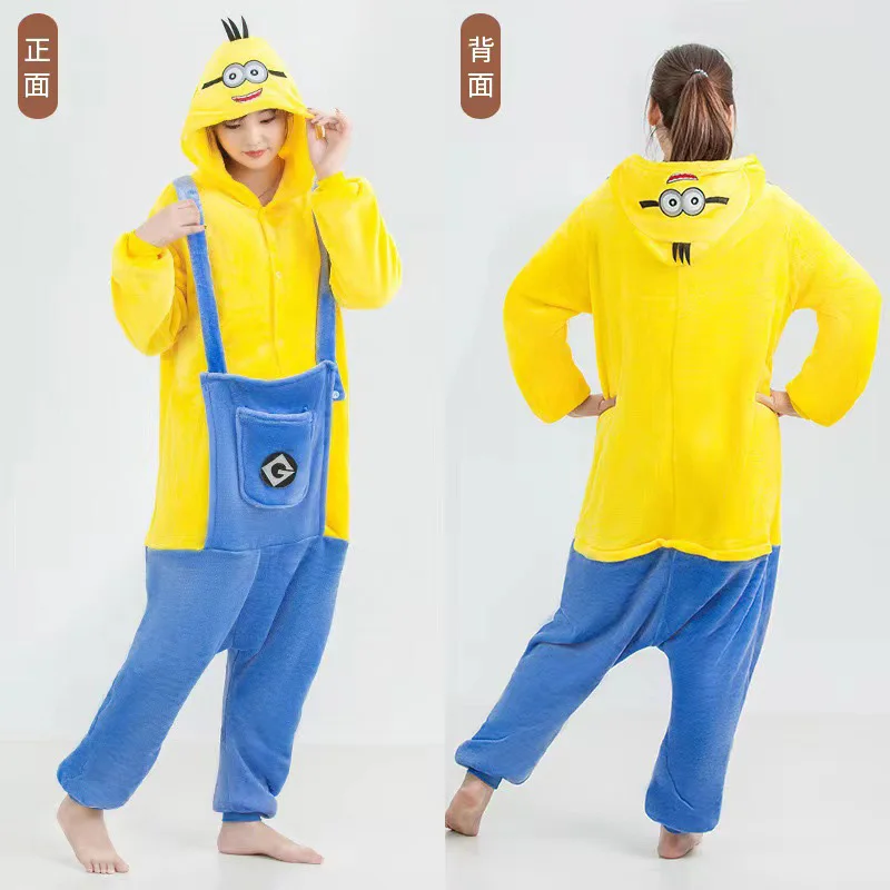 Kids Minions Parenting Cosplay Anime Costume Winter Flannel Kawaii Pajamas Halloween Christmas Clothes