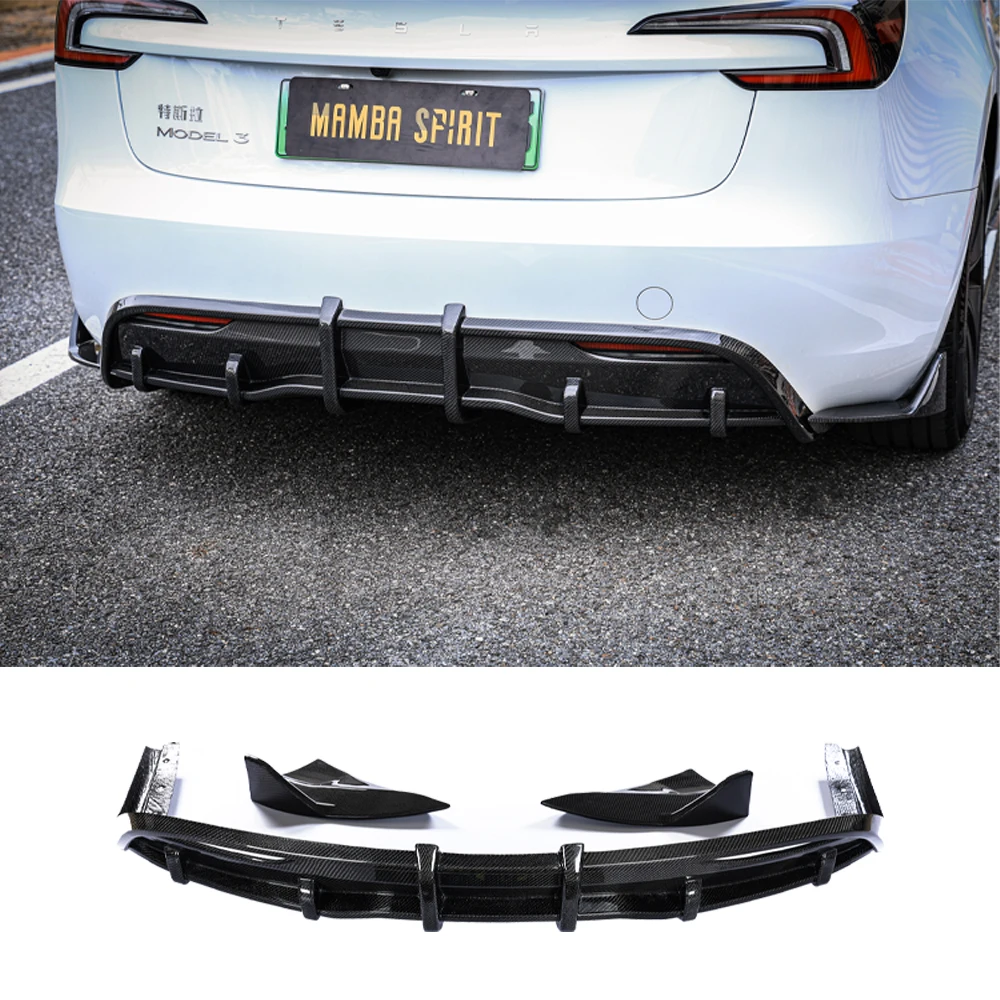 

For the New Tesla Model 3 Highland 2024 Real Carbon Fiber Rear bumper diffuser Rear Lip Collision and scratch Resistant Body kit