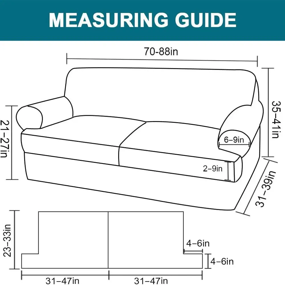 Gray 3-Piece Stretch Sofa Slipcover Set with T-Cushion Covers, Machine Washable for 2-Cushion Sofa