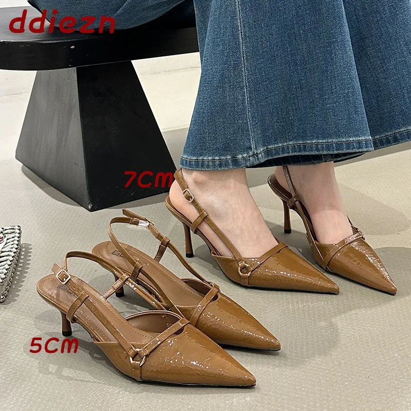 

New 2026 Female Fashion Pointed Toe Pumps Thin Heels Shoes For Women Slingbacks Elegant Party Dress Ladies High Heels Shoes