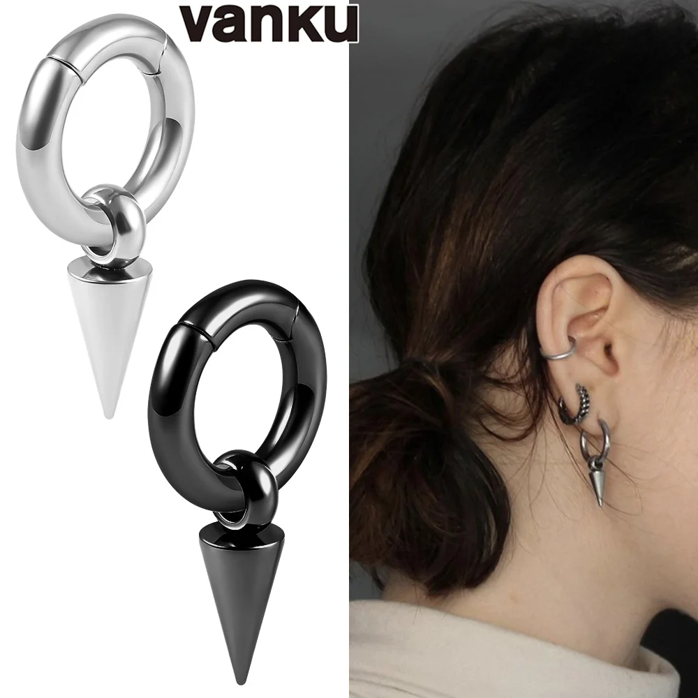 Vanku 2pc Simple Stainless Steel Hanging Sharp Cone Magnet Ear Weight Body Piercing Jewelry Earring Expanders Stretchers