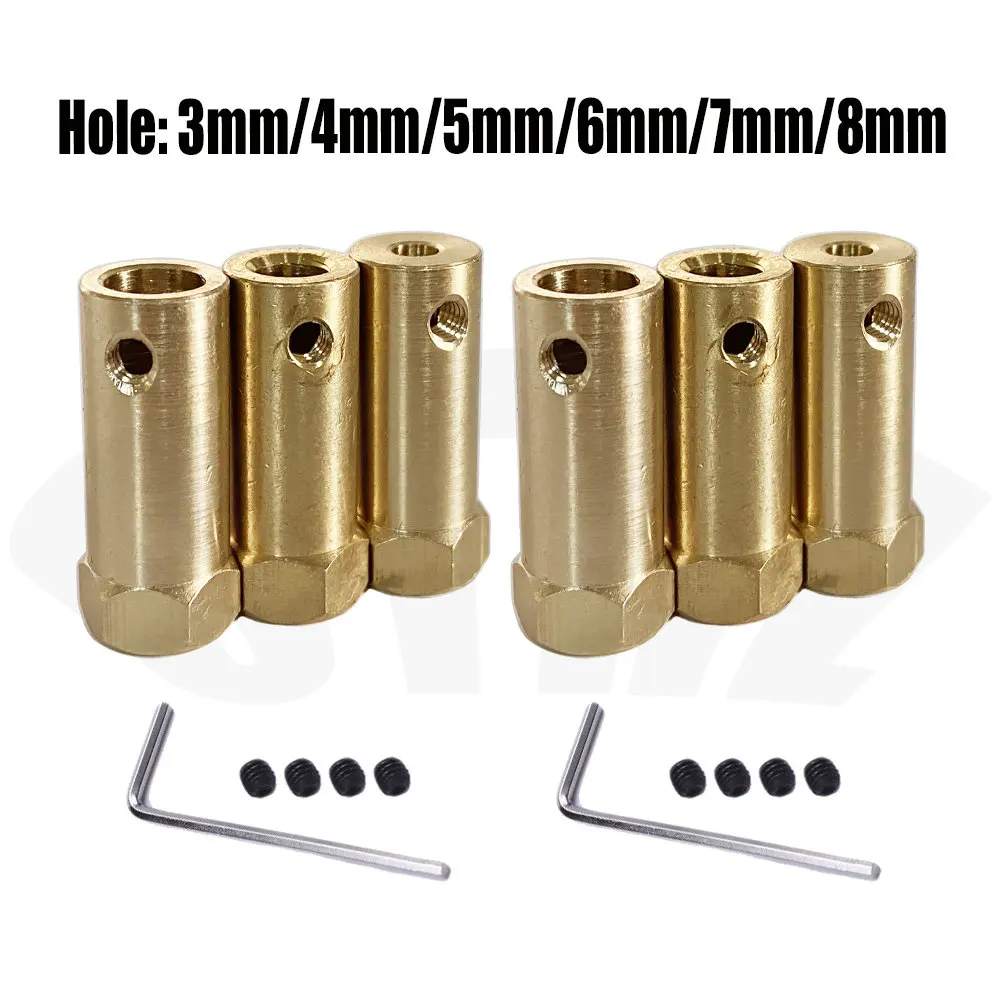 Brass Lengthened Metal Hexagonal Coupling 3mm 4mm 5mm 6mm 7mm 8mm Motor Wheel Connector for 1/8 1/10 RC Car Wheels Tires Shaft