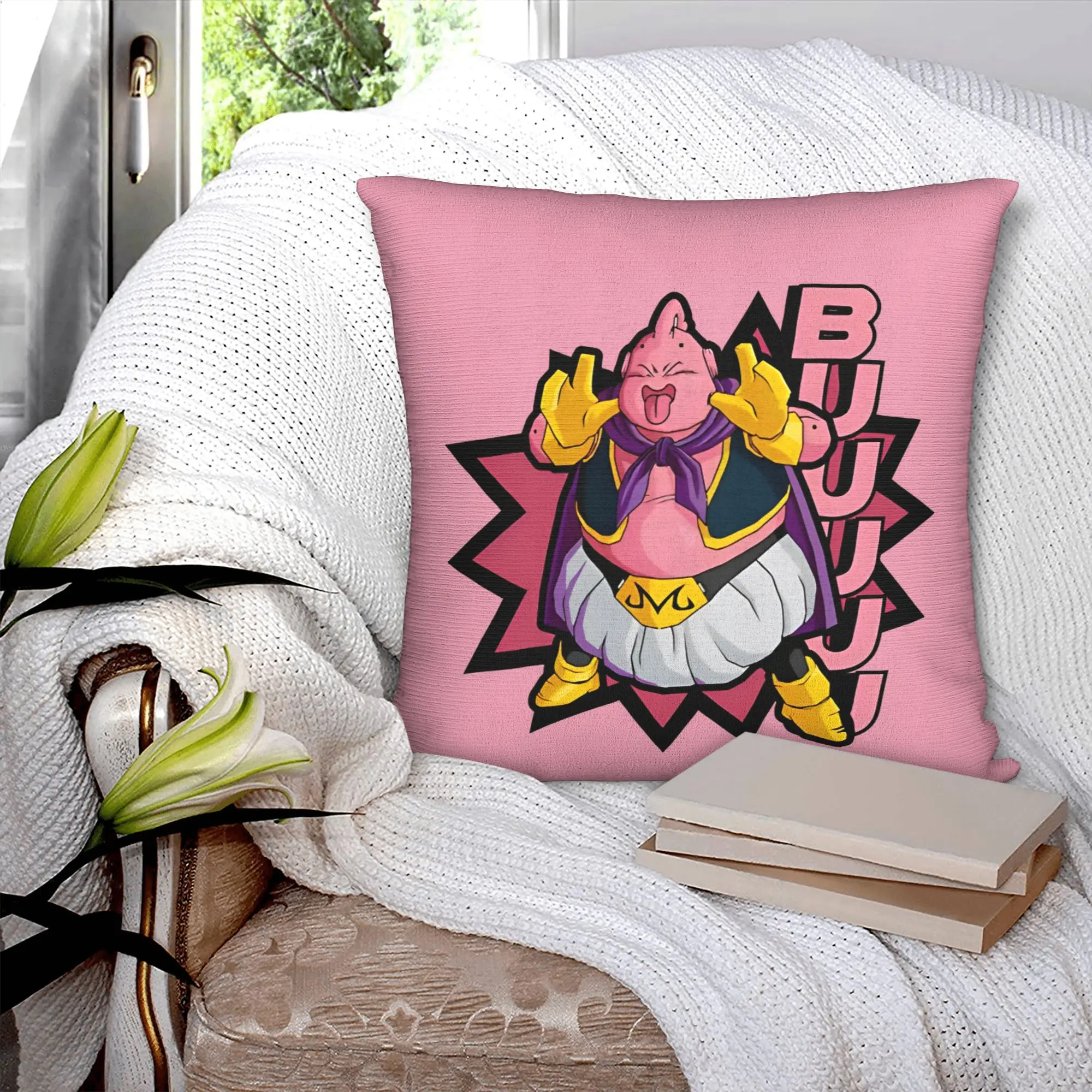 

Dragon Ball Buuu Square Pillow Cases Majin Buu Cushion Covers Funny Zippered Decorative Pillowcase for Seat 40x40cm