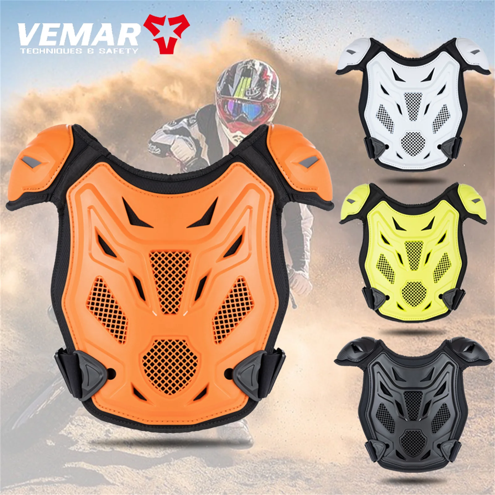 Children Motorcycle Riding Body Armor Vest Kids Motocross Back Chest Protectors Off-Road Dirt Bike Cycling Protective Gear