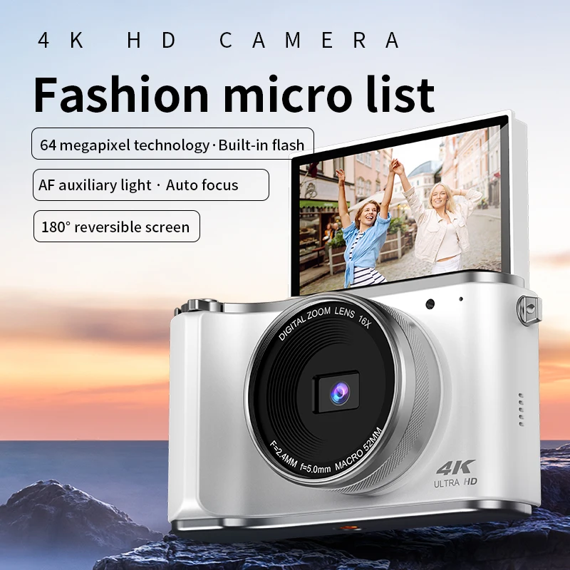 كاميرا رقمية 4K 64 ميجابكسل عتيقة 16X مسجل فيديو للتصوير الفوتوغرافي الرقمي 180 °   فليب شاشة Selfile لمدونة YouTube Ins Web Cam Vlog
