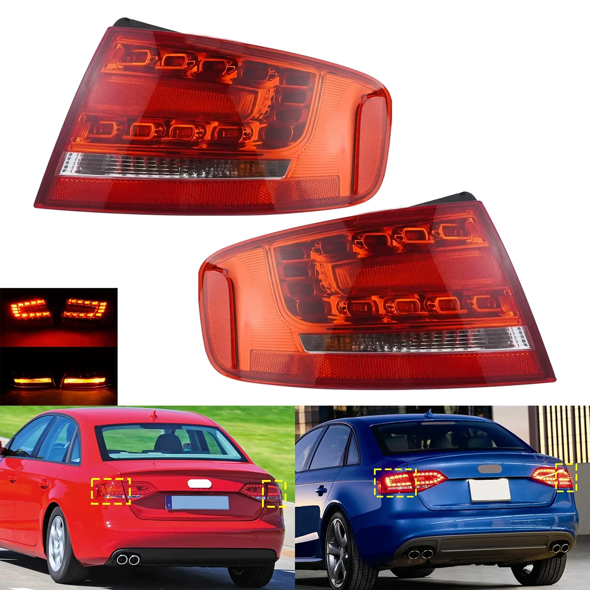 

Red Left Right Side LED Rear Outer Tail Brake Light Lamp Assembly For Audi A4 S4 B8 Sedan 2009-2012 8K5945095K 8K5945096K