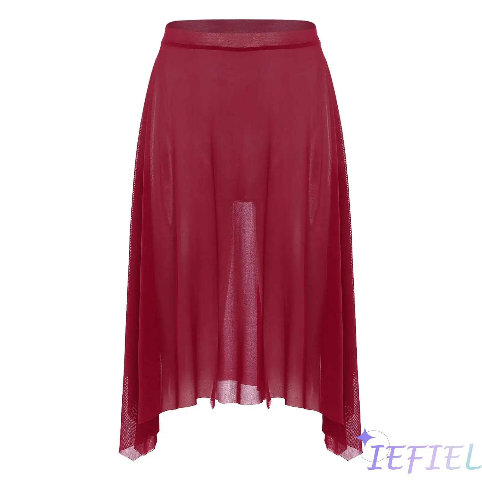 

Women Ballet Lyrical Dance Skirt Elastic Waistband Irregular Hem Flowing Mesh Skirt Modern Dance Costume for Practicing Stage