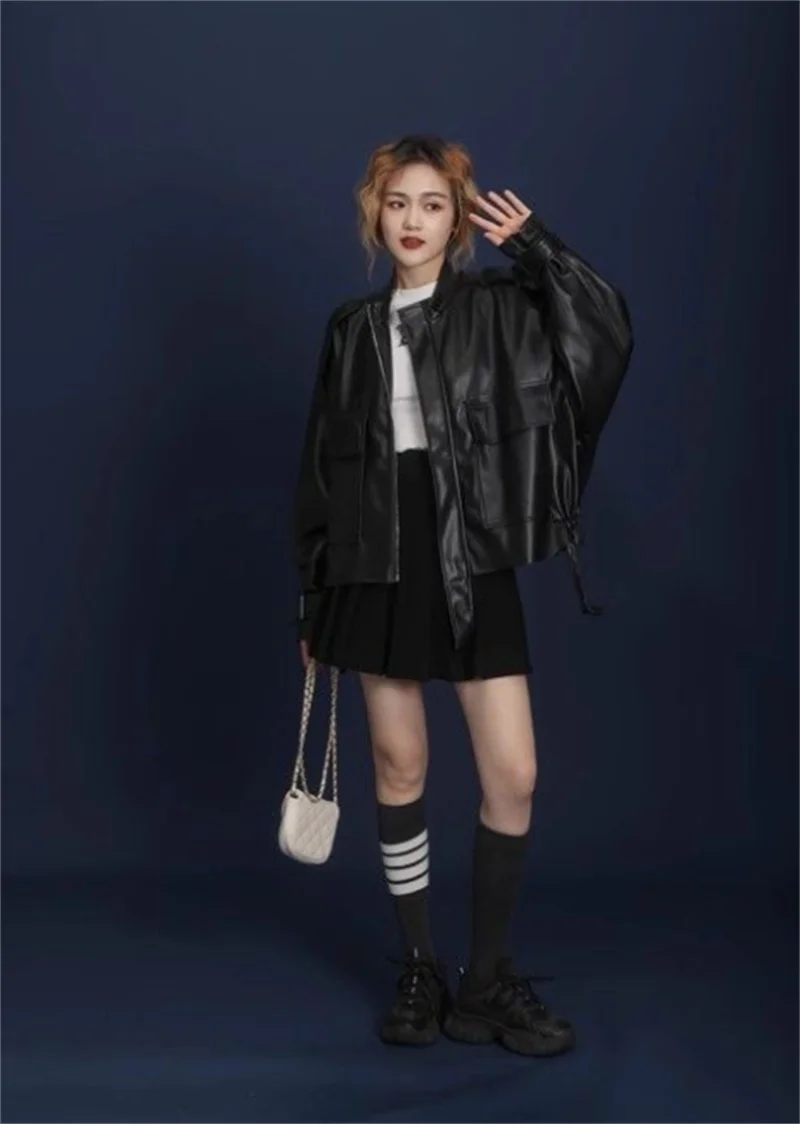 Small leather jacket for women, Unique Classic 2025 new high-end American retro short leather motorcycle Flame Fashion jacket 6