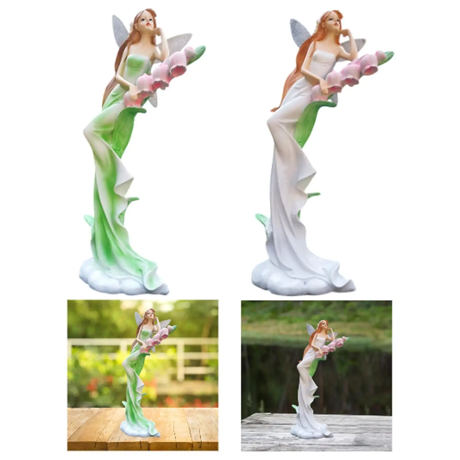 Lily of Valley Fairy Statue Beautiful Girl Sculpture Table Decoration Tabletop Ornament Resin Lady Figurine for Desk Bedroom