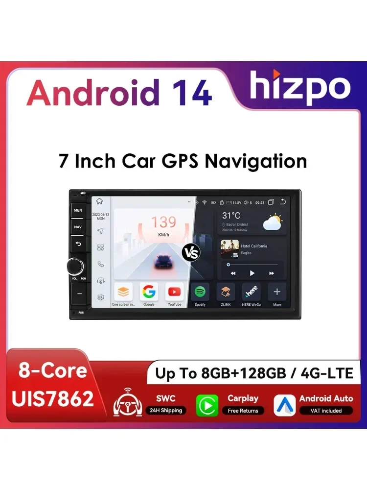 7 "Algpo 2Din Universele Android Autoradio Auto CarPlay GPS Navigatie RDS DSP 4G WiFi BT UIS7862 Head Unit Multimedia - afbeelding 2