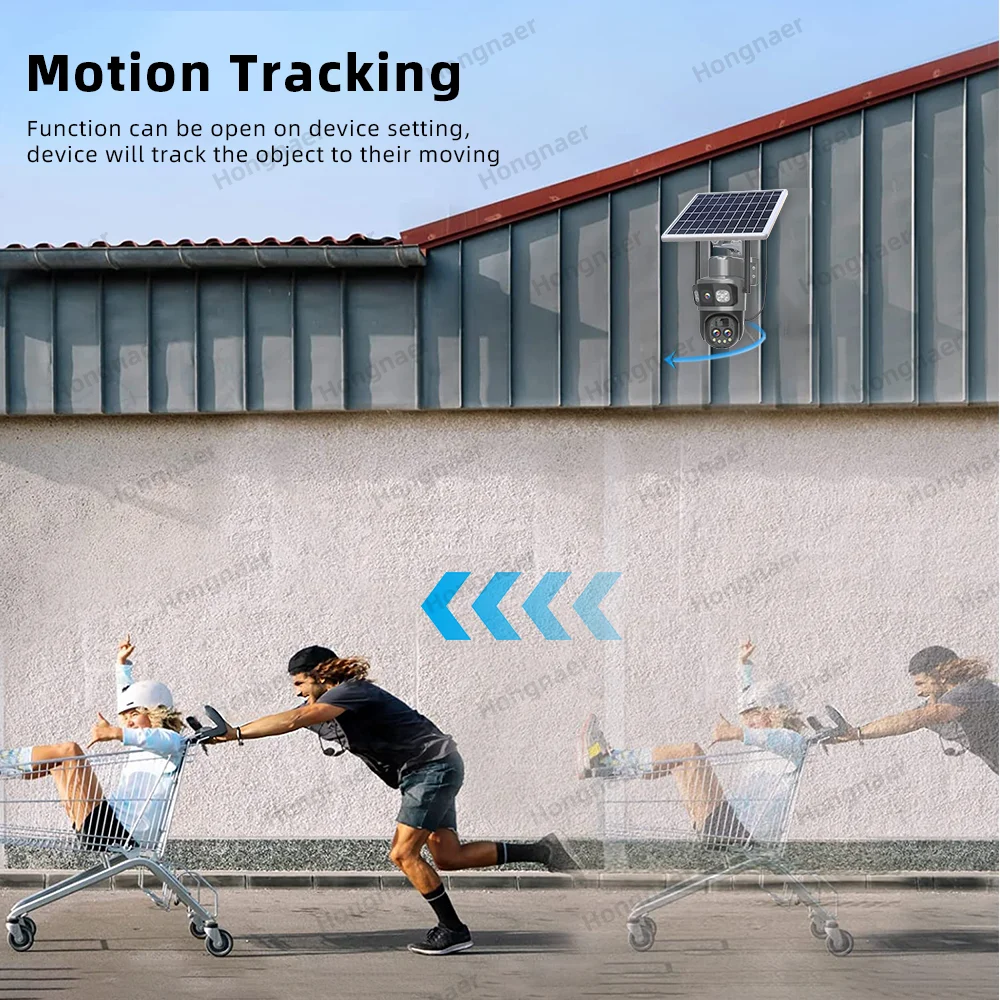 Hongnaer 12MP 6K Three Lens 10X Zoom Outdoor WiFi Solar Panel Powered Wireless CCTV Security PTZ V380 Pro WiFi Solar CCTV Camera