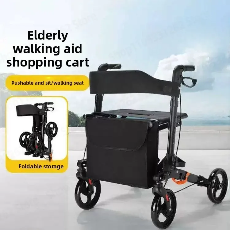 Ultra-light Scooter for The Elderly Four-wheel Brake Trolley Foldable Rehabilitation Moped