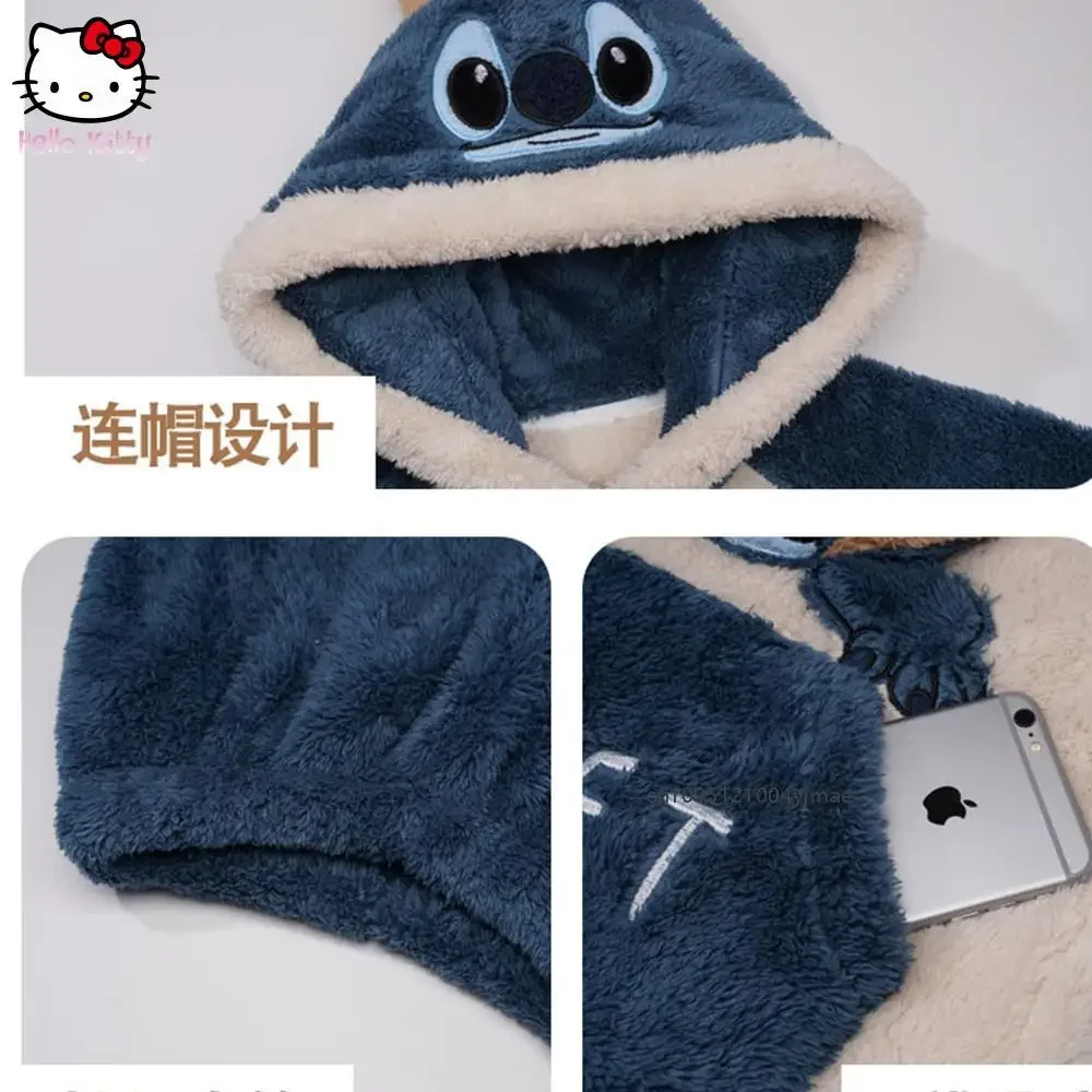 ديزني غرزة الكرتون الأطفال منامة الخريف الشتاء موضة رشاقته ملابس دافئة الوالدين والطفل مقنعين مجموعة الأسرة Kawaii ملابس المنزل