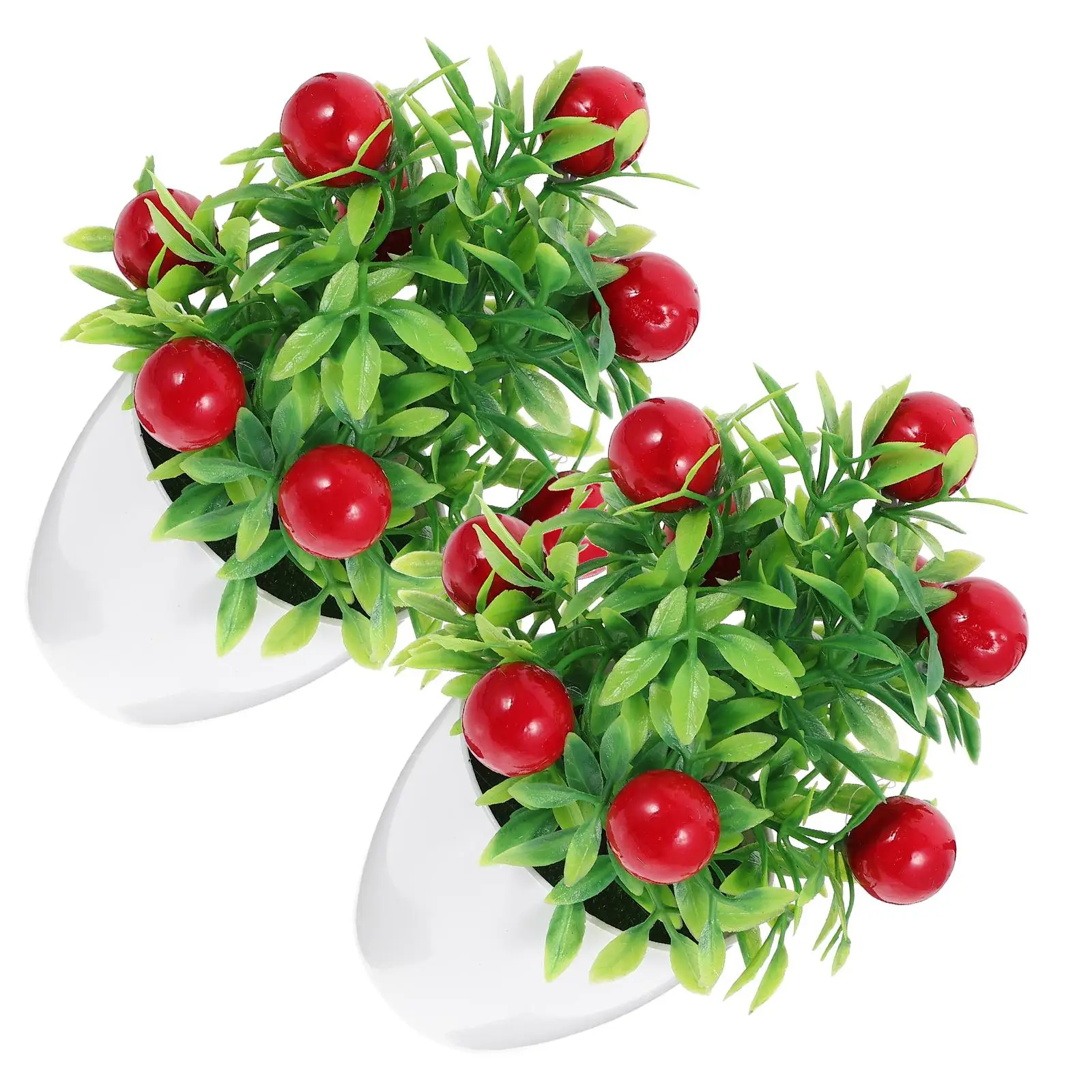 

2 Pcs Potted Plant Fruit Tree Small Bonsai Faux Fake Artificial with Plastic Decor