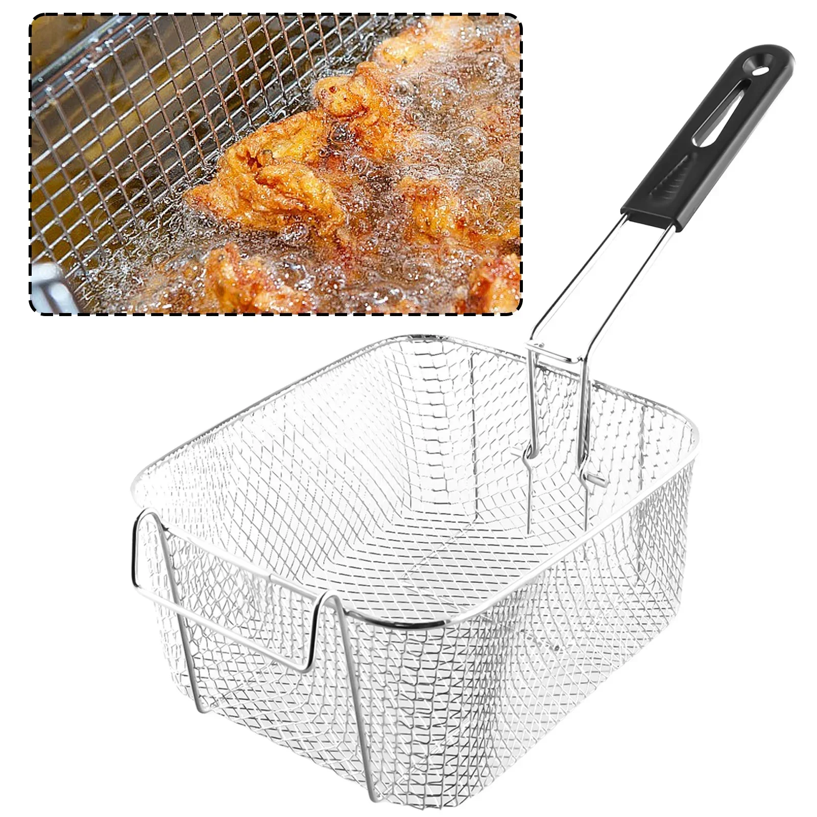 Fried Sieve Fry Basket Strainer Silver Stainless Steel 20.5 × 18.5 × 10.5cm Fried Frame Nickel Plated High Quality