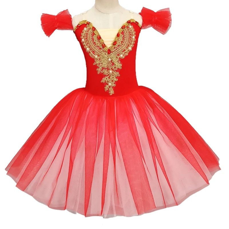 Ballet Dress Long Classical Red Tutu Dress Girls' Ballet Dress Little Swan Children's Dance Performance Giselle Costumes