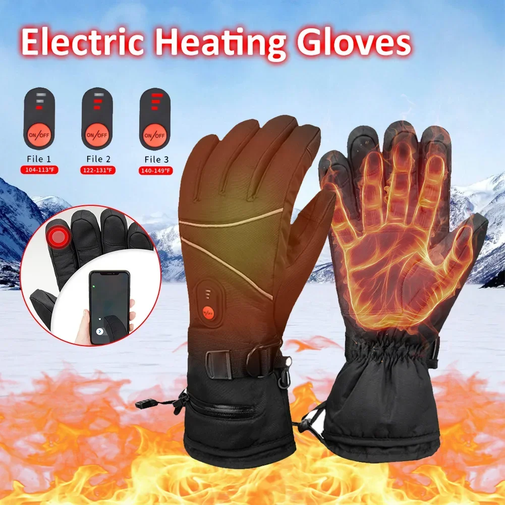 Winter Heating Gloves Touch Screen Motorcycle Gloves Waterproof Thermal Hand Warmer for Outdoor Cycling Hiking Skiing for Men