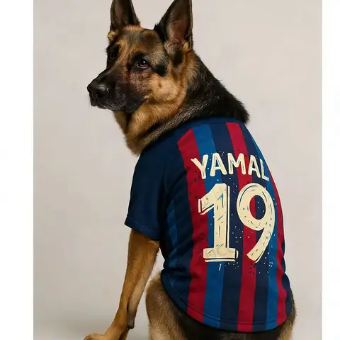 Yamal 19 Pet Dog Jersey Soft Breathable Polyester Football Striped T-Shirt for Small Medium Large Dogs Sports Style Comfortable