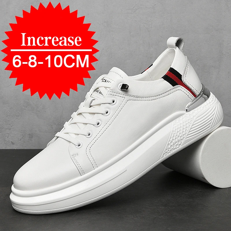 2024 Men's Genuine Leather Sneakers Elevator Shoes Invisible Breathable Heightening Shoes 8/10cm Men's Casual Fashion Sneakers