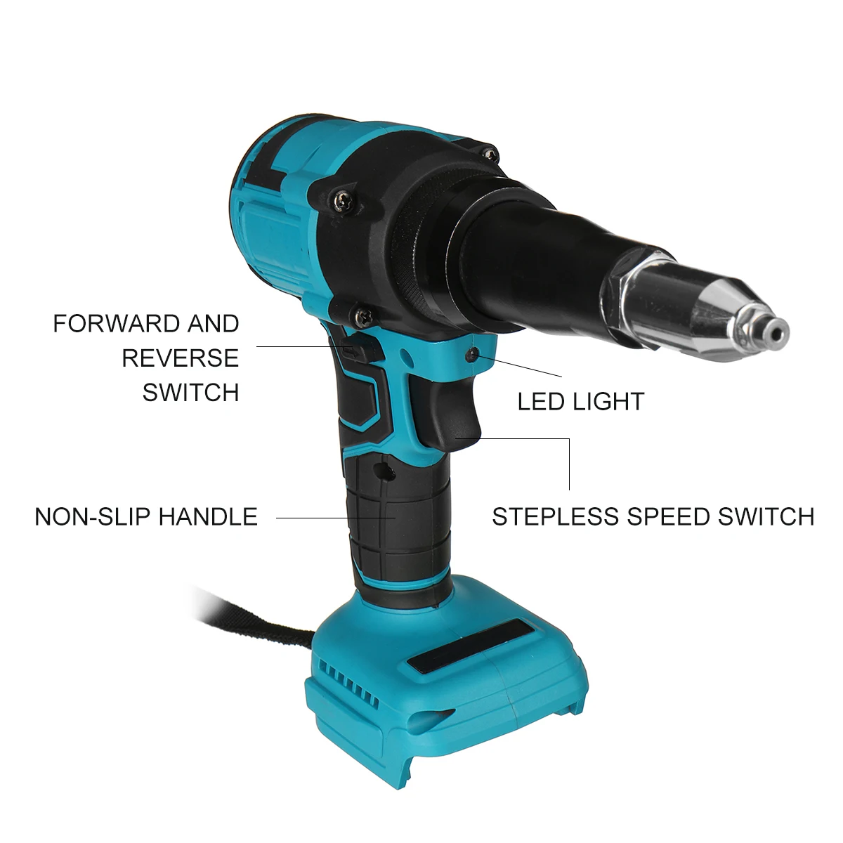 Makita-perceuse à écrou, pistolet à riveter électrique sans fil, perceuse à écrou, outil de rivetage 2.4-4.8mm avec lumière LED pour batterie 18V