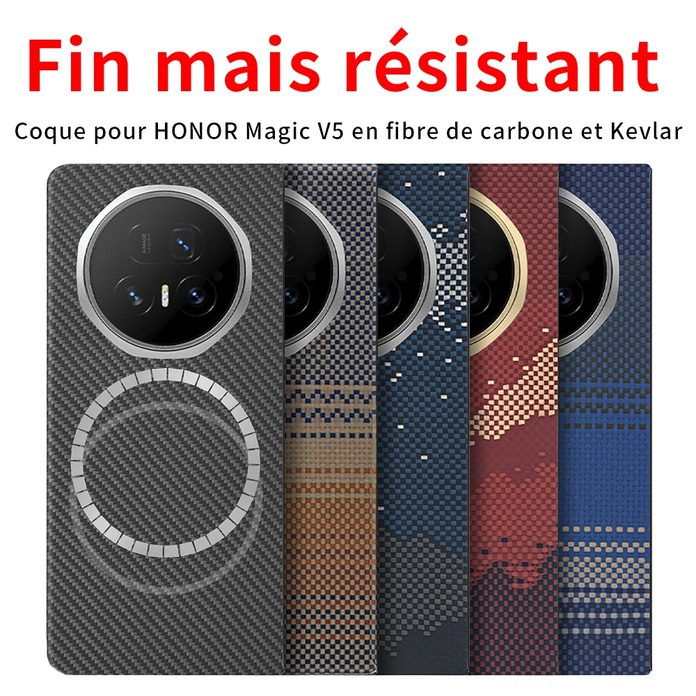 Étui magnétique en fibre de carbone et aramide pour honor magic v5/magic v6, housse fine et légère en Kevlar, tissu fin et rigide, noir, rouge Slimlight