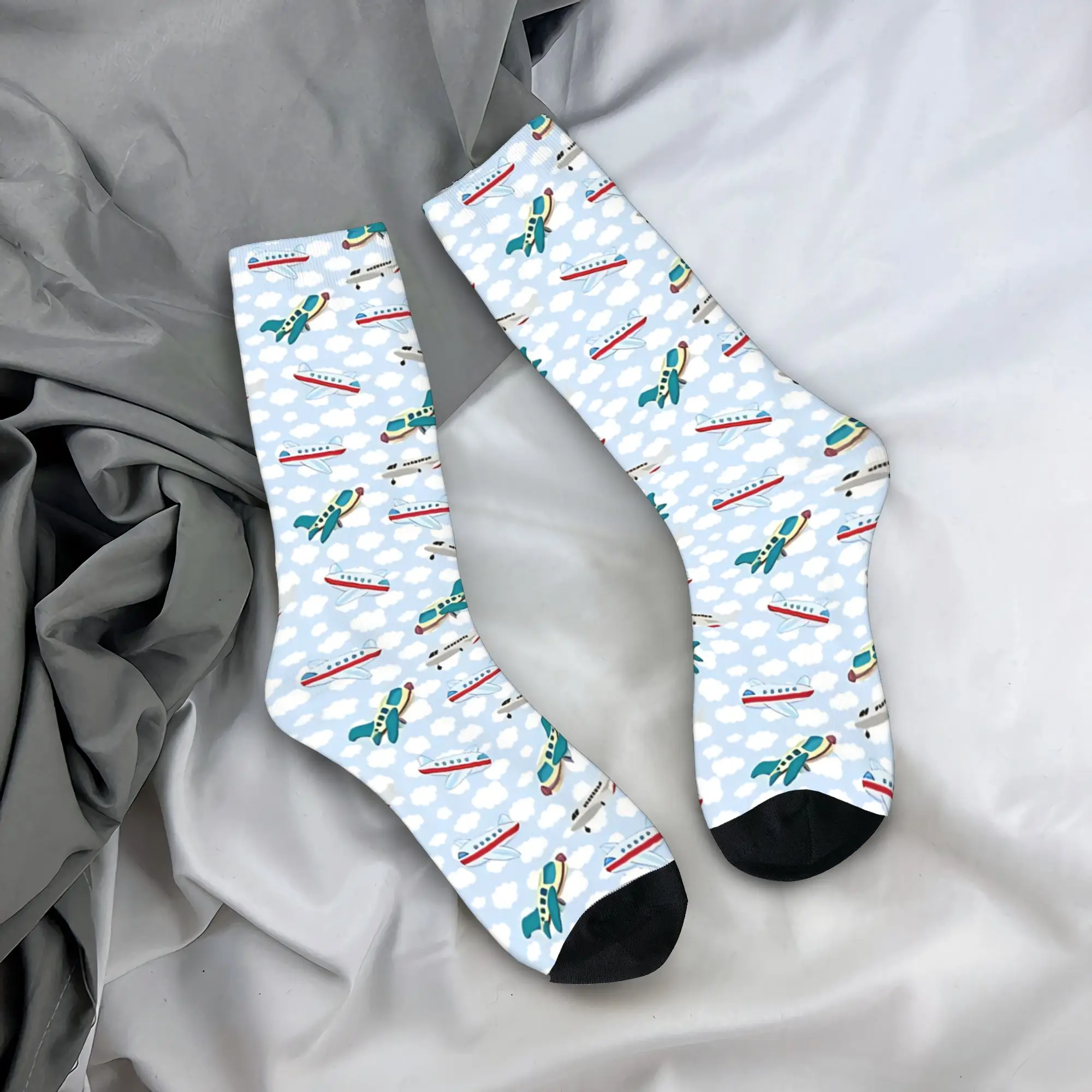 

Fly High With Cartoon Planes- A Playful And Colorful Socks Anti Sweat Stockings Men's Soft Breathable Socks Spring Socks