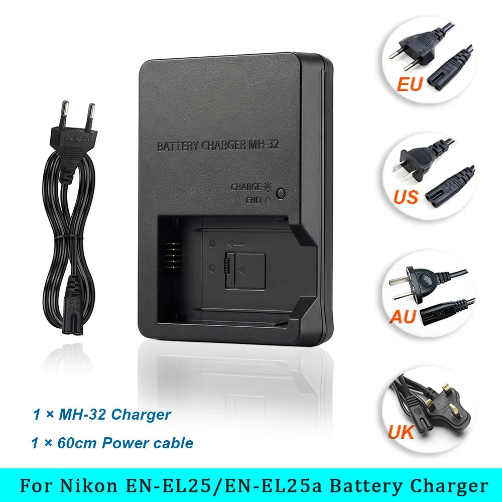 MH-32 Acculader Voor Nikon EN-EL25/EN-EL25a – Compatibel Met Z30, Z50, Z Fc, Z50II, 100-240V, 8,4V 1,12A, Met Netsnoer