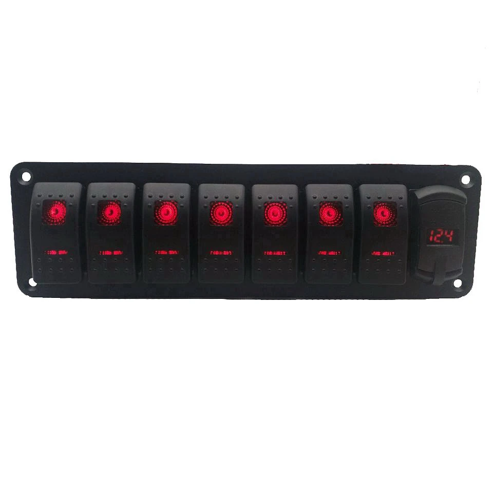 Car Waterproof Marine Boat Rocker Switch Panel 8 Gang 12V/24V Circuit Breaker Dual USB Slots Light Button Blue