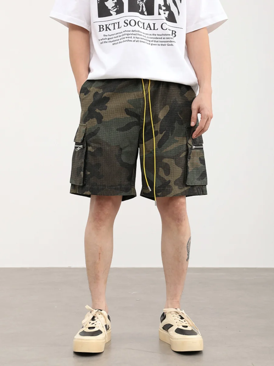 

Американские ретро-шорты с камуфляжным принтом и 3D-эффектом, многокарманные, рабочие, мужские, летние, свободные, модные, повседневные, прямого кроя, универсальные