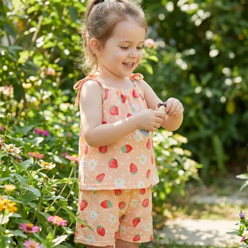Sleeveless Top Girls Sling Shorts Set Elastic Waistband Tie Shoulder Straps Waistcoat Skirts Loose Fit Lightweight Fabric