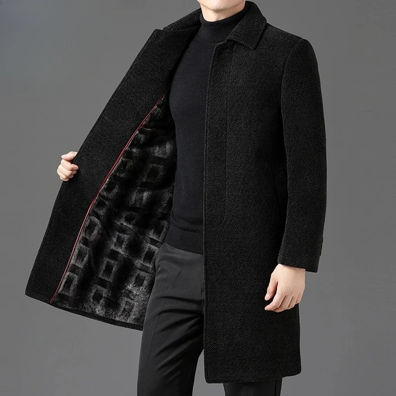 

Maxbarley 2025 Winter Woolen Coat Men Long Fashion Brand Fleece-lined Thick Soft Woolen Trench England Style Snow Warm Overcoat