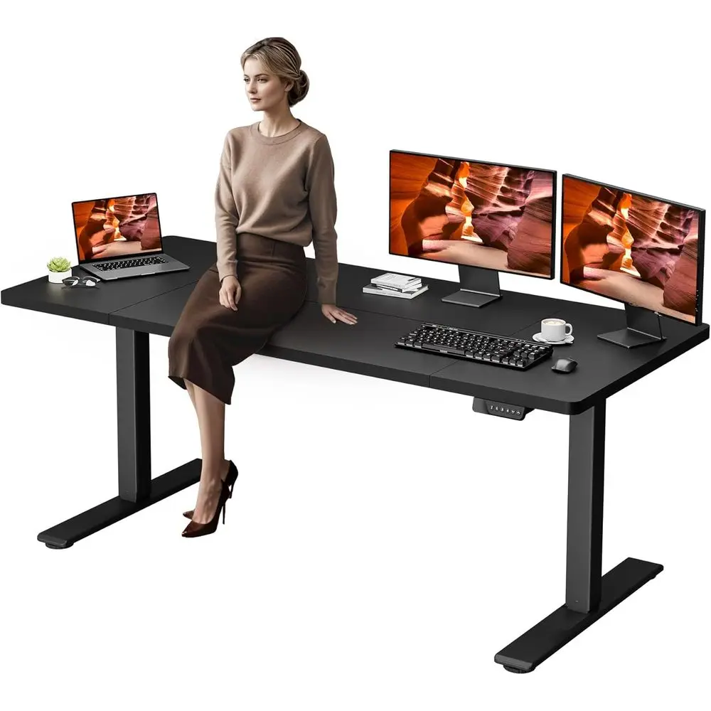 

Large Dual Motor Electric Standing Desk, 71x31 Adjustable Height Desk with 4 Memory Presets, Spliced Board for Home Office (Blac
