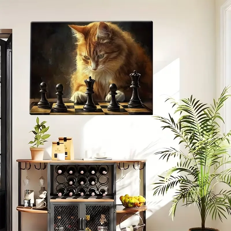 Retro Cat Chess Poster and Prints Animal Art Canvas Painting Wall Art Picture for Living Room Home Decor Cuadros No Frame view 2