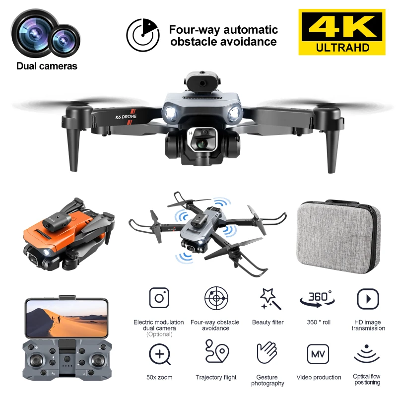 K6 MAX/Pro Mini RC Drone 4K HD telecamere Wifi grandangolare flusso ottico a quattro vie evitamento ostacoli Quadcopter Mini Drone giocattolo regali