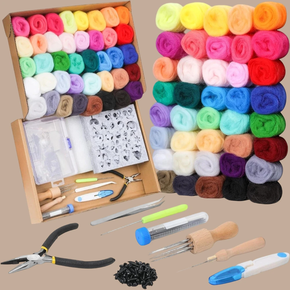 

Набор для начинающих по игольчатому валянию из фетра на 40 цветов, с иглами и инструкцией, для создания изделий из фетра