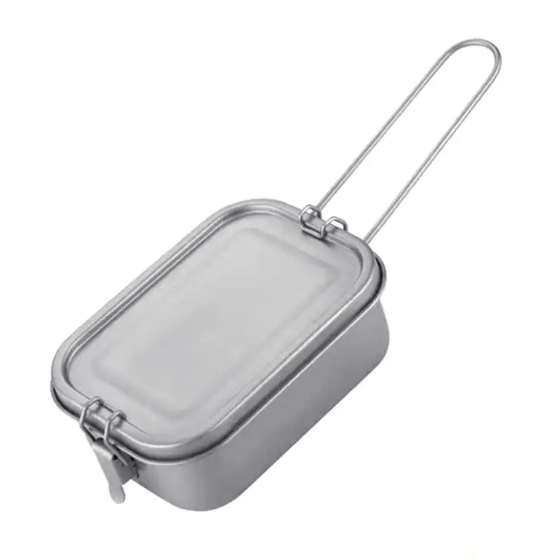 31BE Metal Alloy Camping Lunch Box Bentos Container With Folding Handle Portable Bentos Box Rectangle Lunch Box Enduring