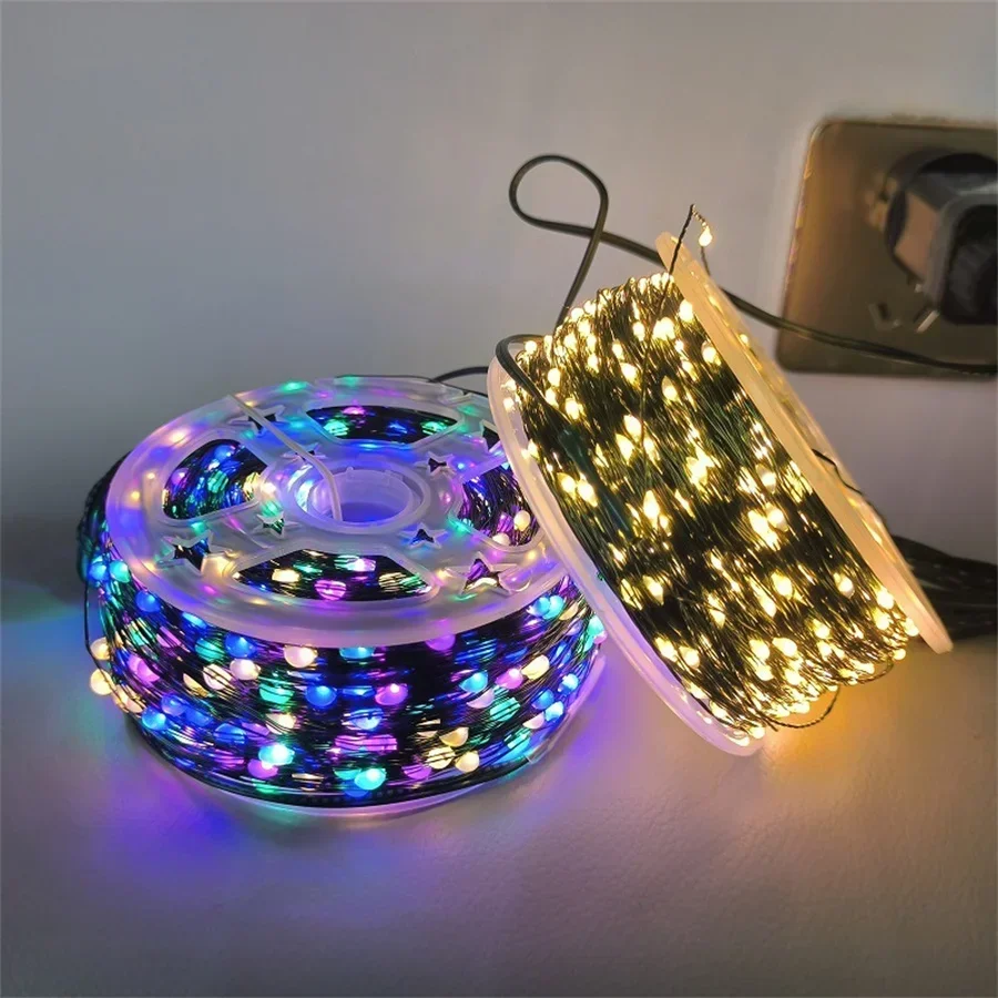 Guirxiété lumineuse de sapin de Noël avec télécommande, fil de cuivre extérieur, lumière scintillante, nickel é, décoration de fête et de mariage, 50m, 100m, 200m