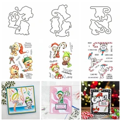 Kids Bear Candy Cane Ornament Metal Cutting Dies Christmas Sentiments Clear Silicone Stamps or DIY Scrapbooking Paper Cards