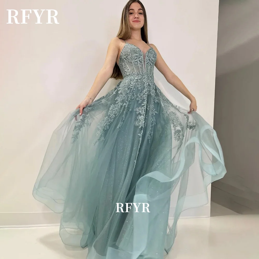 

RFYR A Line Party Dress Lace Applique Prom Dress Lace Up Back Celebrity Gowns Princess Dresses vestidos de fiesta Customized
