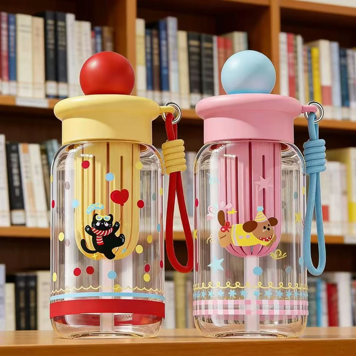 High aesthetic plastic cup for girls, portable straw cup for students and children outdoors, leak proof cup with tea stopper