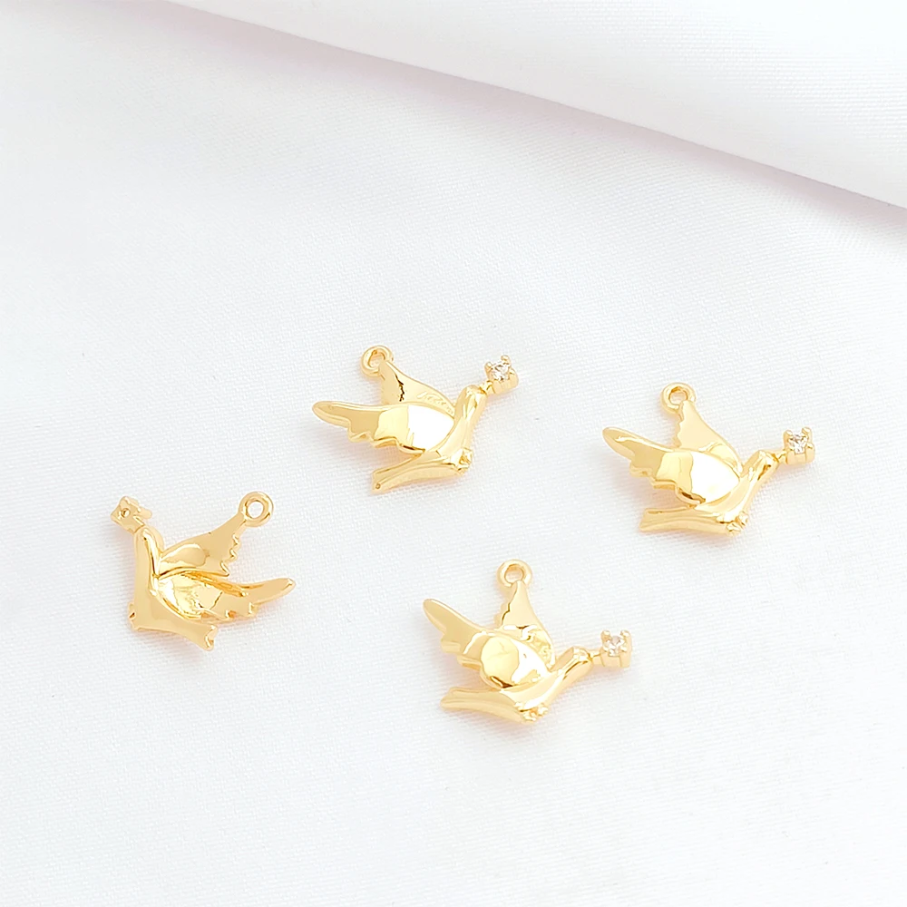 Brass Coated Gold Zircon Inlay Swallow and Bird Pendant DIY Jewelry Making Necklace, Bracelet, Clothing Accessories Materials