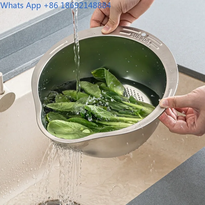 Quick Draining Non-Scalding Thickened 304 Stainless Steel Rice Washing Fruit Vegetable Washing Basin Draining Basket