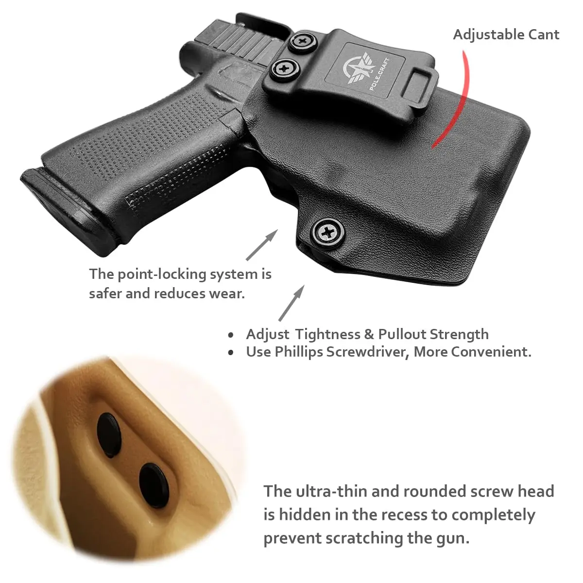 POLE.CRAFT IWB Kydex Holster Custom Fits: Glock 43X TLR6 Laser Light Pistol - Inside Waistband Concealed Carry G43X TLR6 Holster