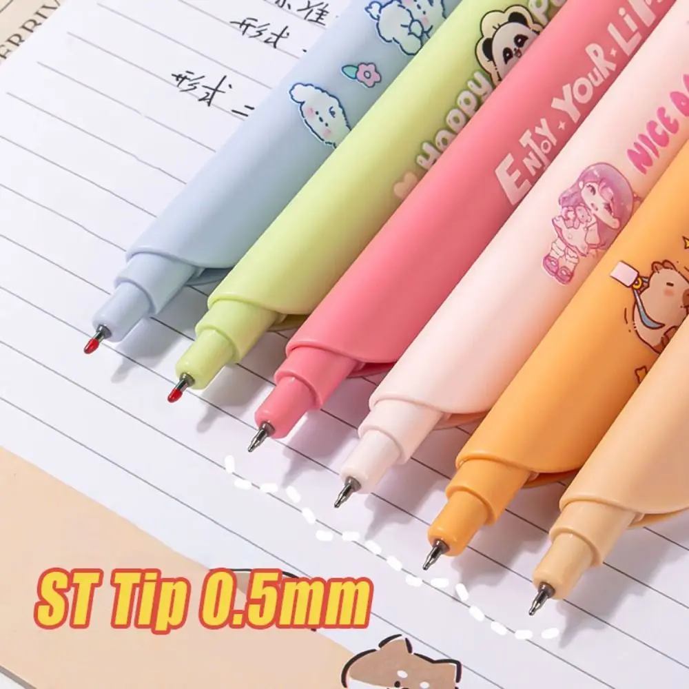 4PCS/Box Cartoon 0.5mm Black Ink Gel Pen Ruler Bookmark Quick Drying Neutral Pen Press Using Ballpoint Pen Students